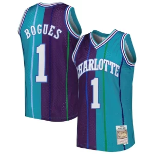 Atractivo Hermoso Fantástico Muggsy Bogues Charlotte Hornets Hardwood Classics 1992/93 Split Swingman Jersey Teal/Purple