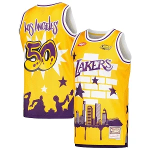 Bonito Práctico Genial Los Angeles Lakers x Tats Cru Hardwood Classics Fashion Jersey Gold