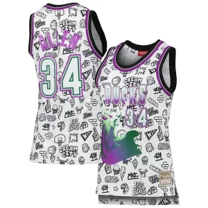 Chulo Ideal Ray Allen Milwaukee Bucks Women's 1996 Doodle Swingman Jersey White