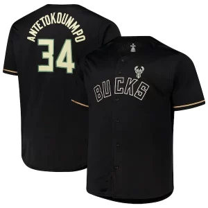 Clásico Giannis Antetokounmpo Milwaukee Bucks Profile Big & Tall Name & Number Button Up Jersey Black
