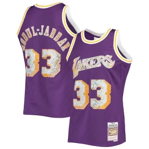 Comodo Perfecto Kareem Abdul Jabbar Los Angeles Lakers 1996 97 Hardwood Classics NBA 75th Anniversary Diamond Swingman Jersey Purple