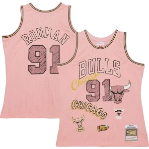 Cool Fantástico Increíble Dennis Rodman Chicago Bulls 1997/98 Swingman Sidewalk Sketch Jersey Pink