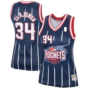 Delicioso Bonito Original Hakeem Olajuwon Houston Rockets Women's Hardwood Classics Swingman Jersey Navy/Red