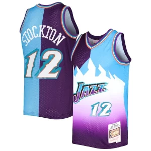 Delicioso Lujoso John Stockton Utah Jazz Hardwood Classics 1996/97 Split Swingman Jersey Purple/Turquoise