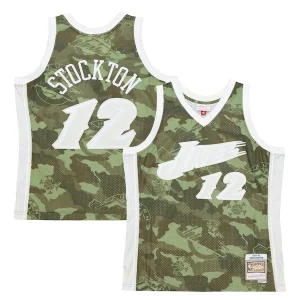 Elegante Moderno Resistente John Stockton Utah Jazz Hardwood Classics 1998/99 Ghost Green Swingman Jersey Camo