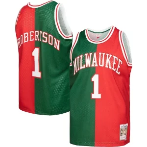 Estupendo Oscar Robertson Milwaukee Bucks Hardwood Classics 1971/72 Split Swingman Jersey Green/Red