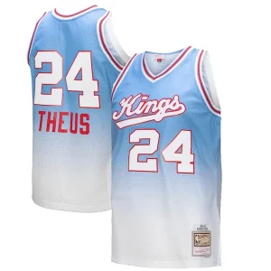 Exquisito Chulo Reggie Theus Sacramento Kings 1985/86 Hardwood Classics Fadeaway Swingman Player Jersey White/Light Blue