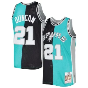 Fácil de llevar Clásico Tim Duncan San Antonio Spurs Hardwood Classics 1998/99 Split Swingman Jersey Black/Teal