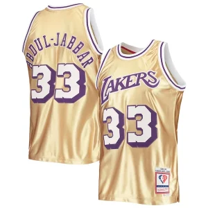 Fácil de llevar Kareem Abdul Jabbar Los Angeles Lakers 75th Anniversary 1983/84 Hardwood Classics Swingman Jersey Gold