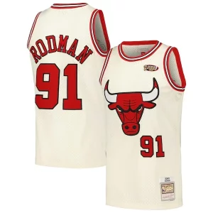 Fácil de llevar Sofisticado Dennis Rodman Chicago Bulls Chainstitch Swingman Jersey Cream