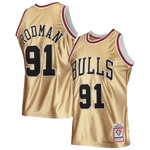 Fantástico Chulo Dennis Rodman Chicago Bulls 75th Anniversary 1997/98 Hardwood Classics Swingman Jersey Gold