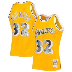 Fantástico Genial Magic Johnson Los Angeles Lakers 1984/85 Hardwood Classics NBA 75th Anniversary Diamond Swingman Jersey Gold