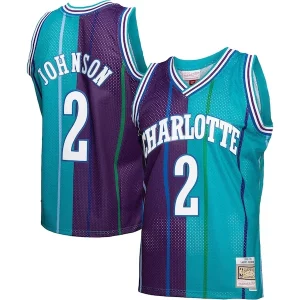 Hermoso Chulo Larry Johnson Charlotte Hornets Hardwood Classics Split Swingman Jersey Teal/Purple