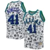 Ideal Dirk Nowitzki Dallas Mavericks 1998/99 Hardwood Classics Doodle Swingman Jersey White