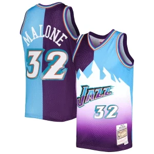 Increíble Atractivo Karl Malone Utah Jazz Hardwood Classics 1996/97 Split Swingman Jersey Purple/Turquoise