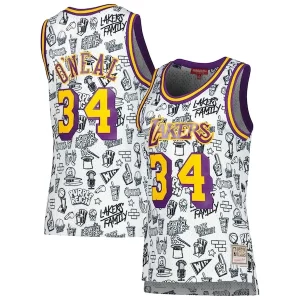 Increíble Shaquille O'Neal Los Angeles Lakers Women's 1996 Doodle Swingman Jersey White
