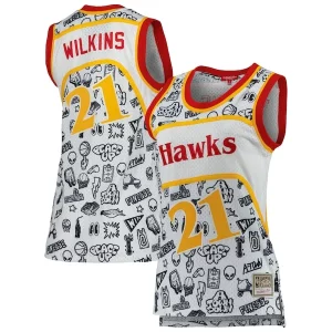 Magnífico Fácil de llevar Lujoso Dominique Wilkins Atlanta Hawks Women's 1986 Doodle Swingman Jersey White