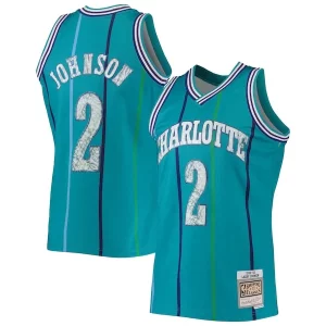 Magnífico Larry Johnson Charlotte Hornets 1996/97 Hardwood Classics NBA 75th Anniversary Diamond Swingman Jersey Teal