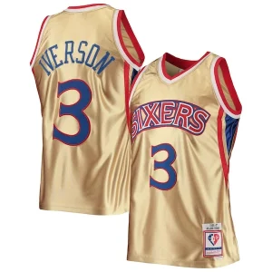Maravilloso Allen Iverson Philadelphia 76ers 75th Anniversary 1996/97 Hardwood Classics Swingman Jersey Gold