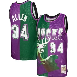 Moderno Atractivo Clásico Ray Allen Milwaukee Bucks Hardwood Classics 1996/97 Split Swingman Jersey Green/Purple