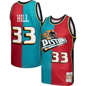 Moderno Cool Grant Hill Detroit Pistons Hardwood Classics 1999/00 Split Swingman Jersey Teal/Red