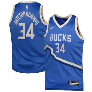Moderno Resistente Atractivo Giannis Antetokounmpo Milwaukee Bucks Nike Youth 2024/25 Swingman Player Jersey City Edition Royal