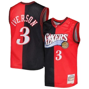 Original Allen Iverson Philadelphia 76ers Hardwood Classics 2000/01 Split Swingman Jersey Black/Red
