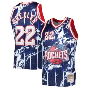 Original Comodo Clyde Drexler Houston Rockets 1996/97 Hardwood Classics Marble Swingman Jersey Navy