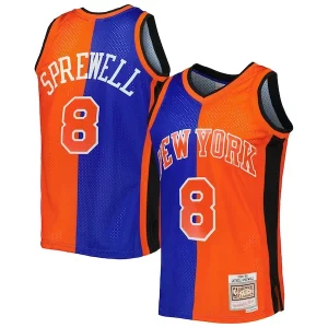 Original Cool Latrell Sprewell New York Knicks Hardwood Classics 1998/99 Split Swingman Jersey Blue/Orange