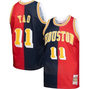 Original Fácil de llevar Yao Ming Houston Rockets Hardwood Classics 2004/05 Split Swingman Jersey Navy/Red