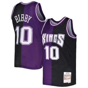 Original Hermoso Mike Bibby Sacramento Kings Hardwood Classics 2001/02 Split Swingman Jersey Purple/Black