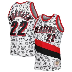 Original Ideal Increíble Clyde Drexler Portland Trail Blazers 1991 92 Hardwood Classics Doodle Swingman Jersey White