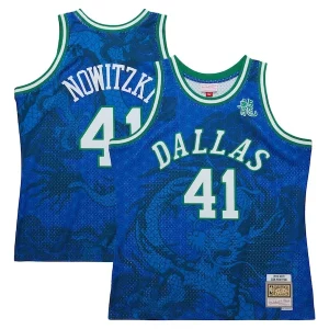 Perfecto Dirk Nowitzki Dallas Mavericks 1998 2019 Hardwood Classics Asian Heritage 6.0 Swingman Throwback Player Jersey Blue