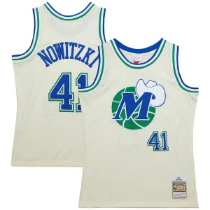 Práctico Dirk Nowitzki Dallas Mavericks Chainstitch Swingman Jersey Cream