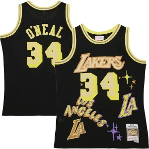 Práctico Lujoso Shaquille O'Neal Los Angeles Lakers 1996/97 Swingman Sidewalk Sketch Jersey Black