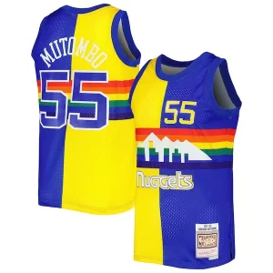 Sofisticado Bonito Original Dikembe Mutombo Denver Nuggets Hardwood Classics 1991/92 Split Swingman Jersey Royal/Gold