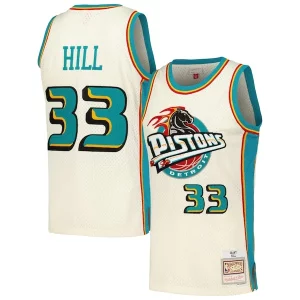 Único Grant Hill Detroit Pistons Chainstitch Swingman Jersey Cream