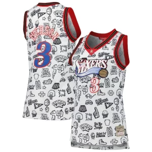 Único Original Allen Iverson Philadelphia 76ers Women's 2000 Doodle Swingman Jersey White