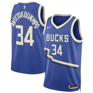Versátil Giannis Antetokounmpo Milwaukee Bucks Nike Unisex 2024/25 Swingman Player Jersey City Edition Royal